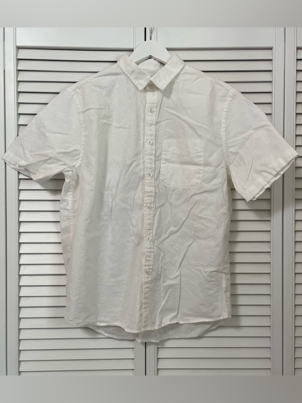 Old Navy White Everyday Button Up Shirt Regular Fit Linen Cotton Blend Pocket